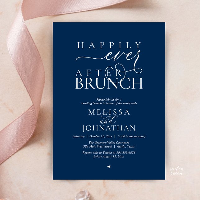Invitation Happily Ever After Party Wedding Elopement Dinner (Happily Ever After Brunch Wedding Elopement Celebration Invitation Card in Navy Blue)