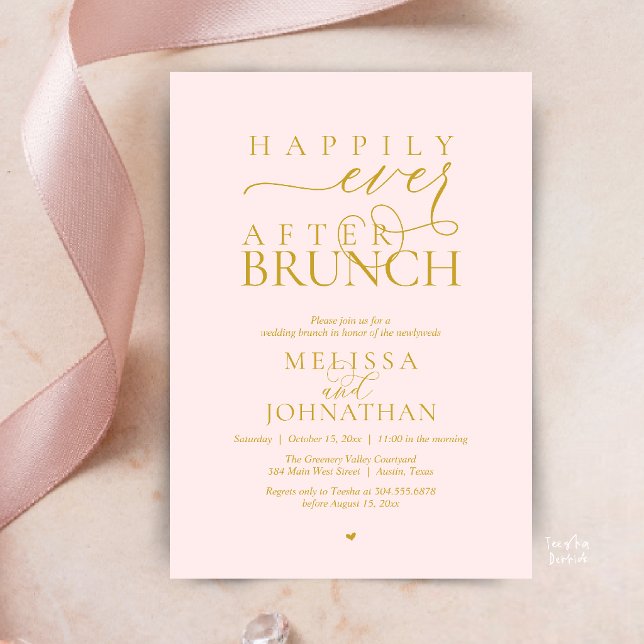 Invitation Happily Ever After Party Wedding Elopement Dinner (Happily Ever After Brunch Wedding Elopement Celebration Invitation Card in Gold Blush Pink)