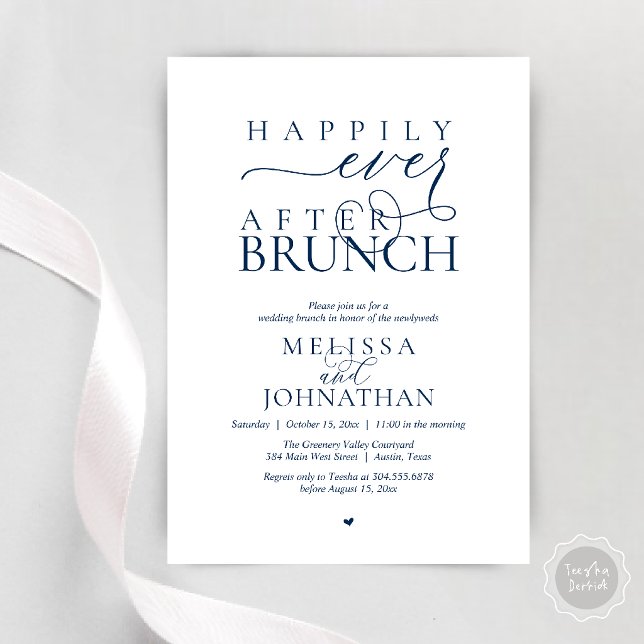 Invitation Happily Ever After Party Wedding Elopement Dinner (Happily Ever After Brunch Wedding Elopement Celebration Invitation Card in Navy Blue)