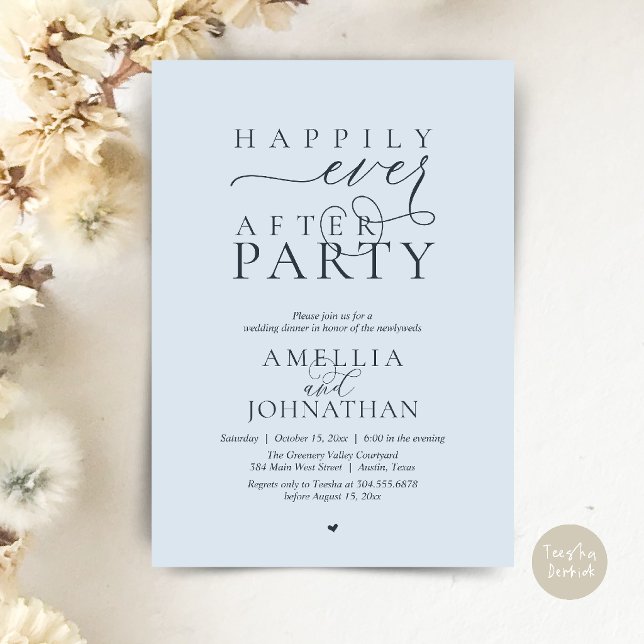 Invitation Happily Ever After Party Wedding Elopement Dinner (Happily Ever After Party Wedding Elopement Dinner Invitation Card in Misty Blue)