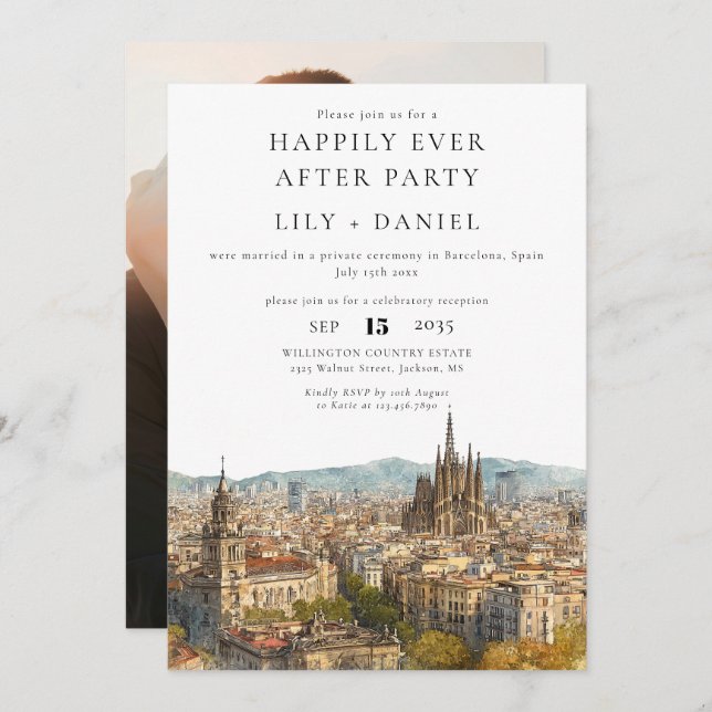 Invitation Happily Ever After Photo Barcelona Wedding (Devant / Derrière)
