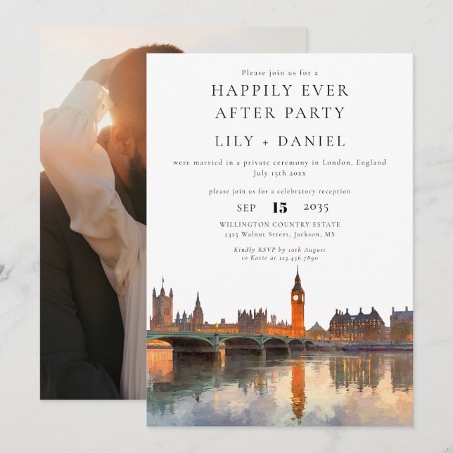 Invitation Happily Ever After Photo London Wedding (Devant / Derrière)