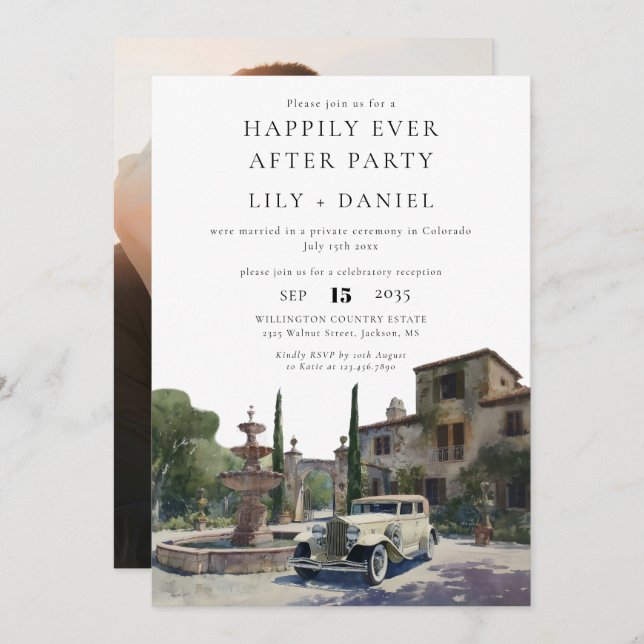 Invitation Happily Ever After Photo Old Money Estate Wedding (Devant / Derrière)