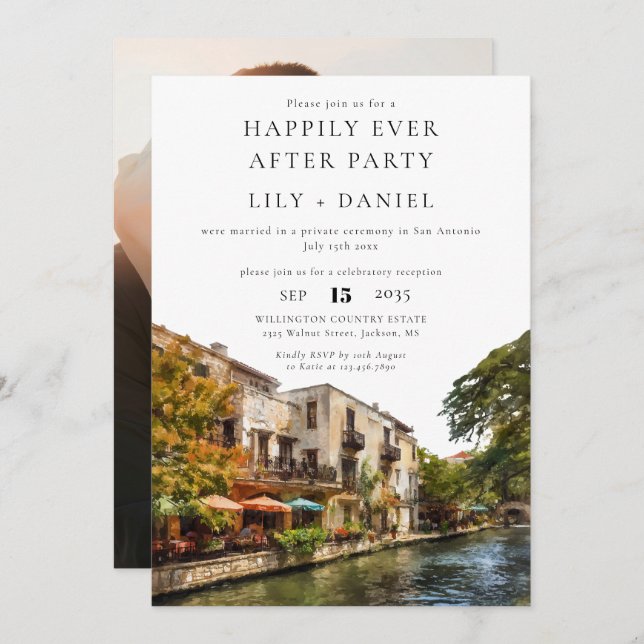 Invitation Happily Ever After Photo San Antonio Wedding (Devant / Derrière)