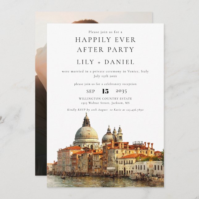 Invitation Happily Ever After Photo Venice Wedding (Devant / Derrière)