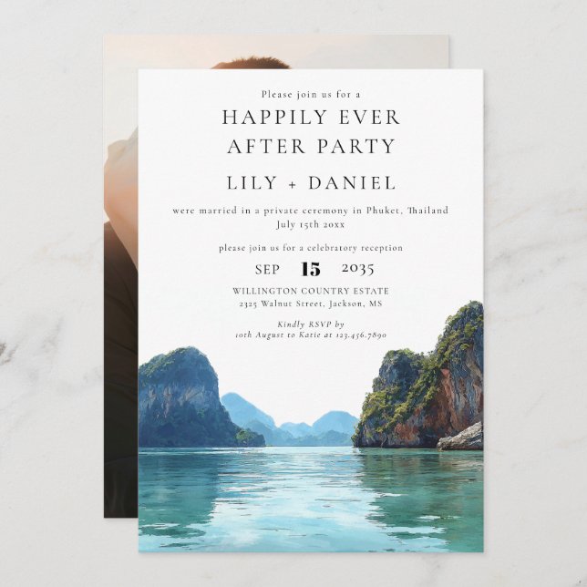 Invitation Happily Ever After Phuket Thailand Photo Wedding (Devant / Derrière)