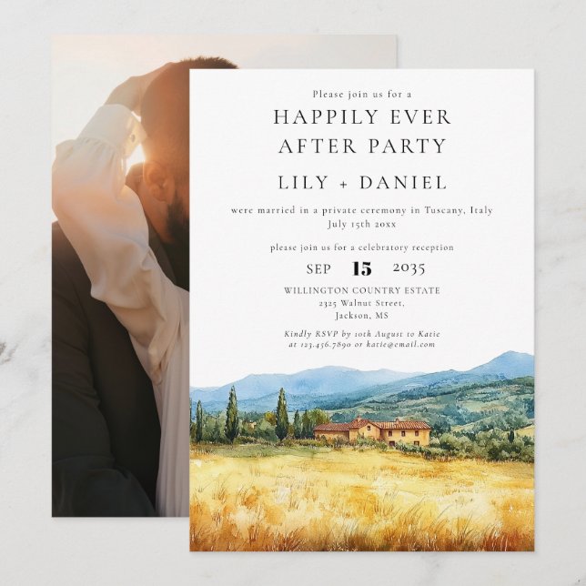 Invitation Happily Ever After Tuscany Photo Wedding (Devant / Derrière)