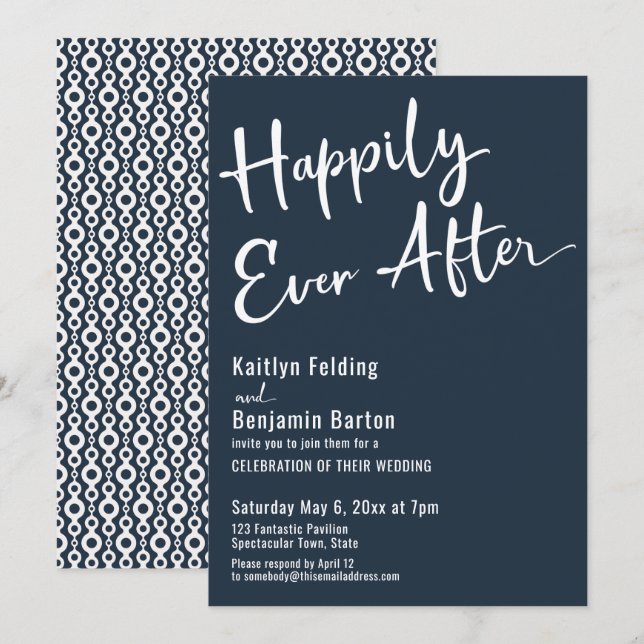 Invitation Happily Ever After Typographie Gras Blanc sur Fond (Devant / Derrière)