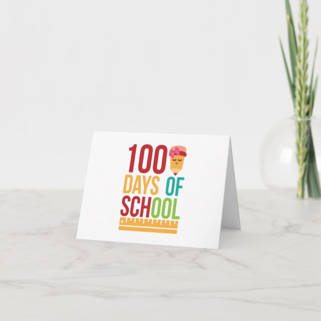 Invitation Happy 100 Days Of School Cute Pencil (Devant)