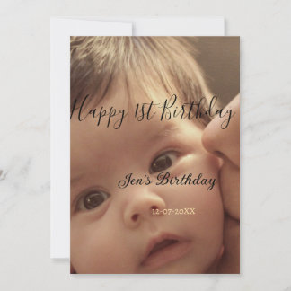 Invitation Happy 1st birthday name photo date stylish calligr