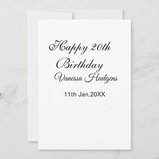 Invitation Happy 20th birthday name date simple minimal  (Devant)
