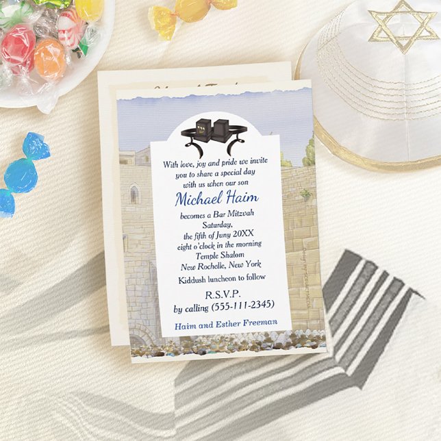 Invitation Happy Bar Mitzvah Jerusalem Kotel Tefillin Vintage (Créateur téléchargé)