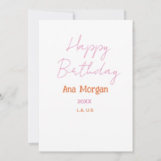 INVITATION HAPPY BIRTHDAY PINK ORANGE NAME SIMPLE YEAR PLACE 