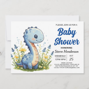 Invitation Happy Blue Funny Dinosaur Boy Baby shower