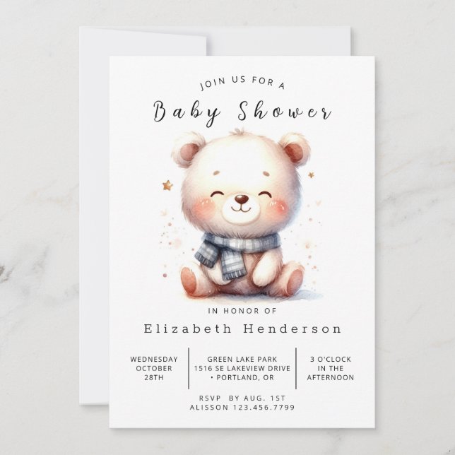 Invitation Happy Boho Bear Baby shower (Devant)