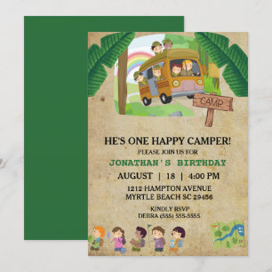 Invitation Happy Camper Anniversaire de enfant Party