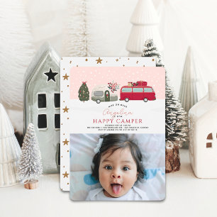 Invitation Happy Camper Christmas Pink 1er Anniversaire Photo