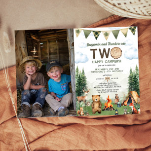 Invitation Happy Camper Double Joint Photo Anniversaire
