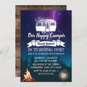 Invitation Happy Camper Forest Camping extérieur 1er annivers