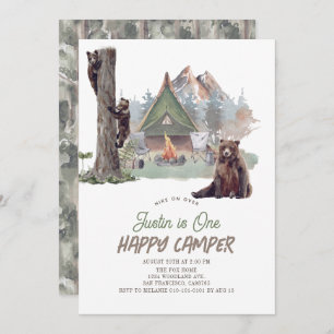 Invitation Happy Camper Mountain Bears Boy 1er anniversaire