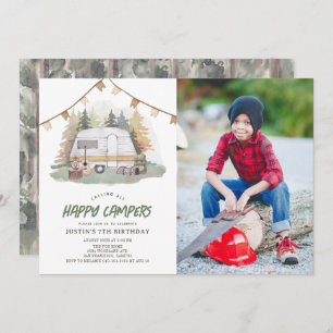Invitation Happy Camper Mountain Forest Boy Birthday Photo