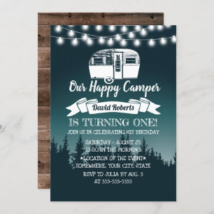 Invitation Happy Camper Rustic Forest 1er anniversaire