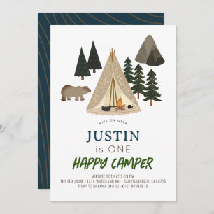 Invitation Happy Camper Tent Bear Boy 1er Anniversaire Invita