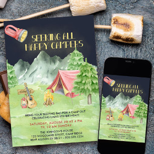 Invitation Happy Campers Camp Out Adventure Boys Anniversaire