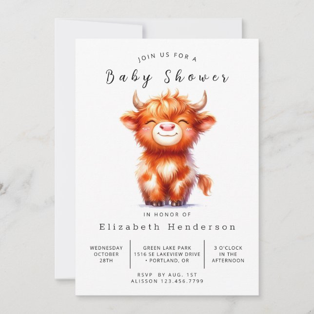 Invitation Happy Classic Graceful Baby shower de vache (Devant)