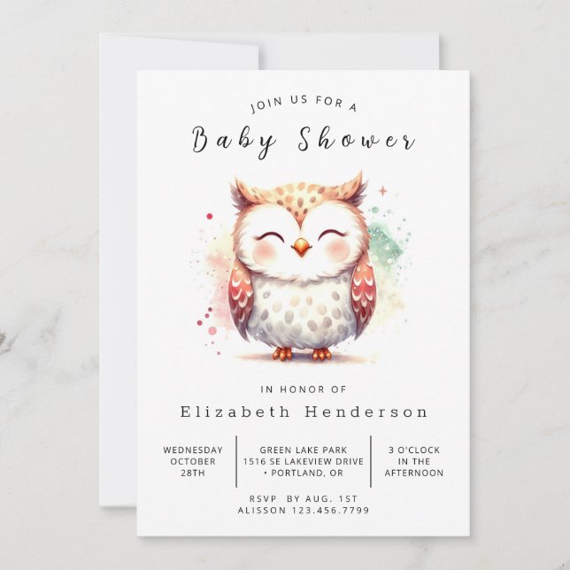 Invitation Happy Custom Owl Baby shower (Devant)