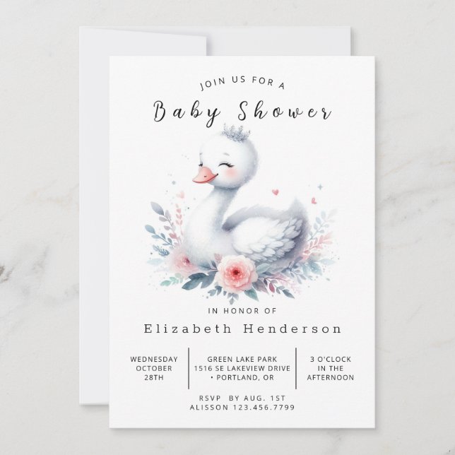 Invitation Happy Custom Swan Baby shower (Devant)