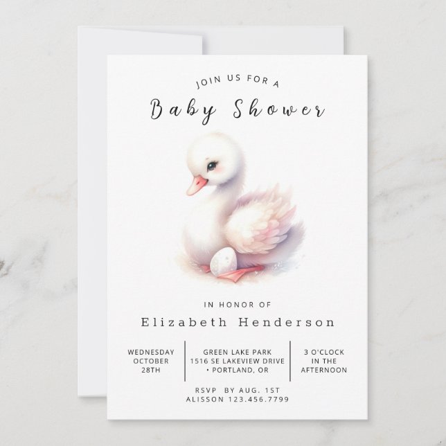 Invitation Happy Custom Swan Baby shower (Devant)