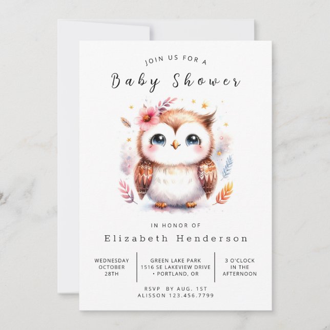 Invitation Happy Digital Owl Baby shower (Devant)