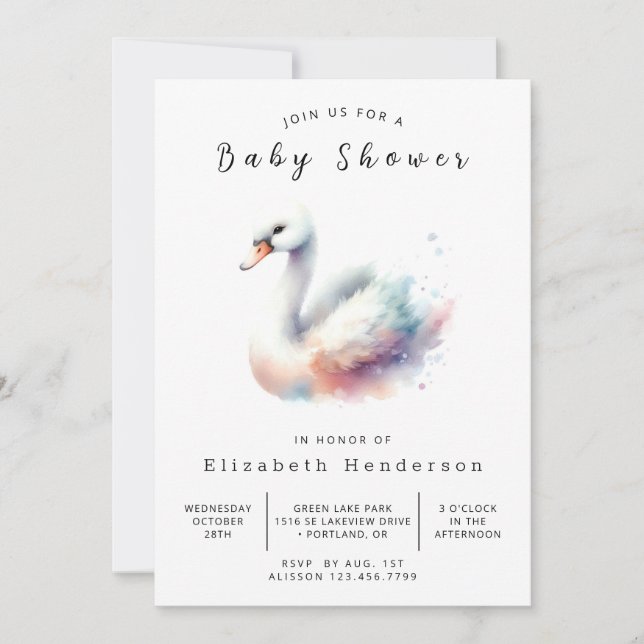 Invitation Happy Digital Swan Baby shower (Devant)