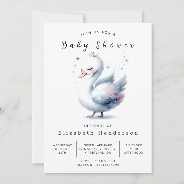 Invitation Happy Digital Swan Baby shower (Devant)