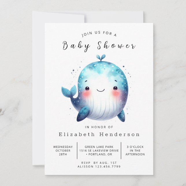 Invitation Happy Digital Whale Baby shower (Devant)