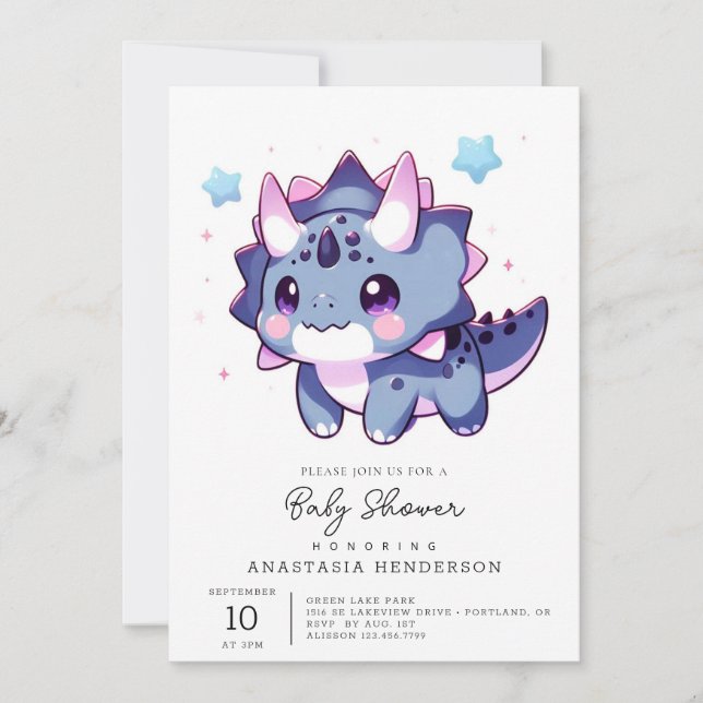 Invitation Happy Dinosaur Baby shower enchanté (Devant)