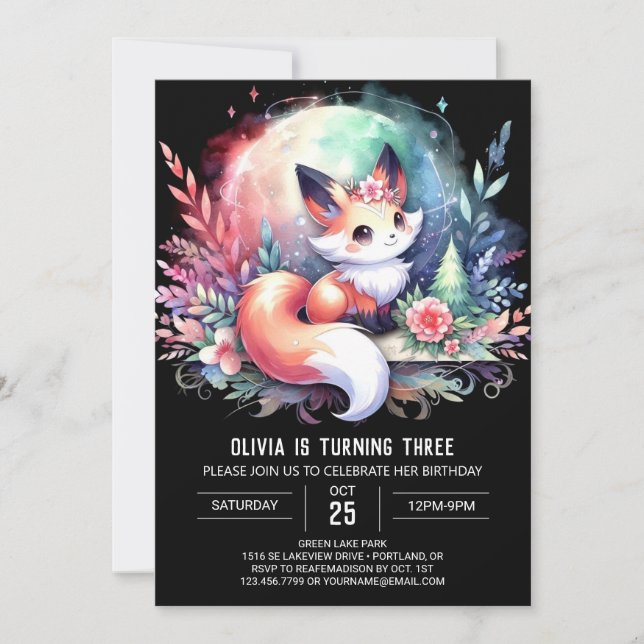 Invitation Happy Dreamy Fox Anniversaire numérique (Devant)