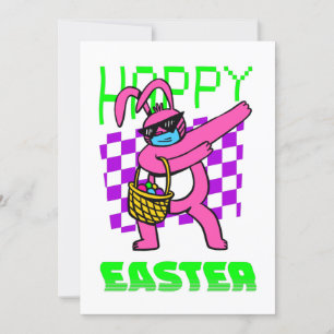 Invitation happy easter bunny sunglasses retro vaporwave