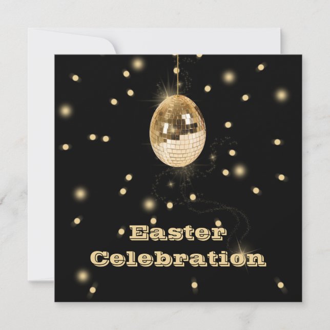 Invitation Happy Easter Gold Disco Ball (Devant)