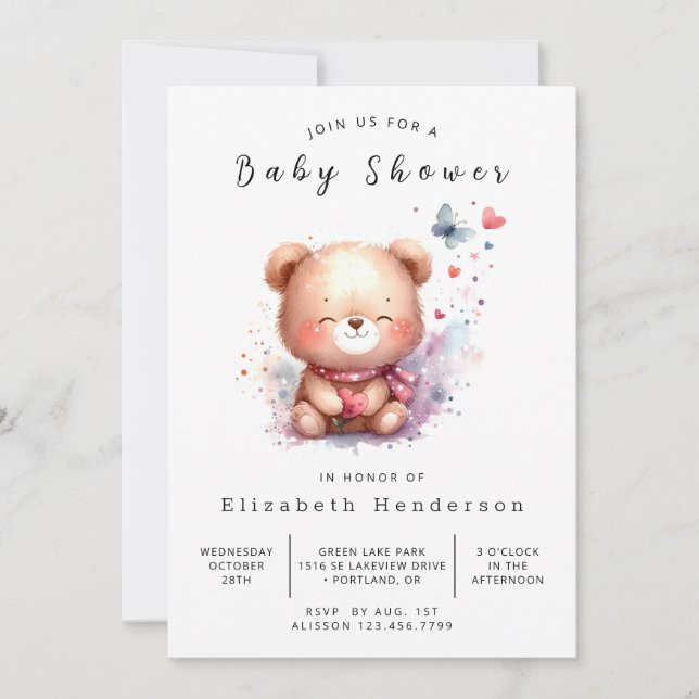 Invitation Happy Editable Bear Baby shower (Devant)