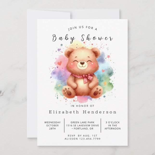 Invitation Happy Editable Bear Baby shower (Devant)
