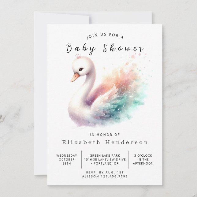 Invitation Happy Editable Swan Baby shower (Devant)