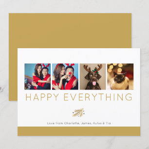 Invitation Happy Everything Holiday Four Photo Gold Foliage