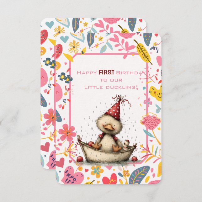 Invitation Happy First Birthday Our Little Duckling (Devant / Derrière)