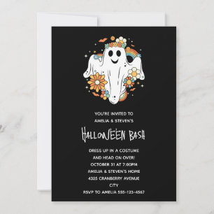Invitation Happy Ghost Retro Hippie Vibe Halloween
