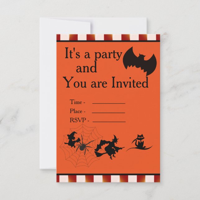 Invitation Happy Halloween 2020 avec Spider Bat Witches Chat (Devant)