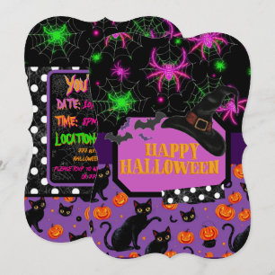 Invitation Happy Halloween Chat noir et Spiderweb