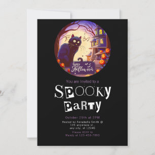 Invitation Happy Halloween Chat noir Haunted Maison Halloween