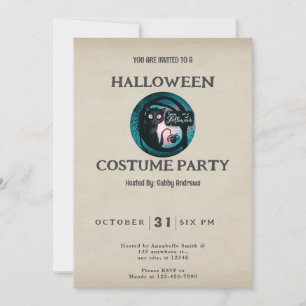 Invitation Happy Halloween Chat noir Vintage Halloween